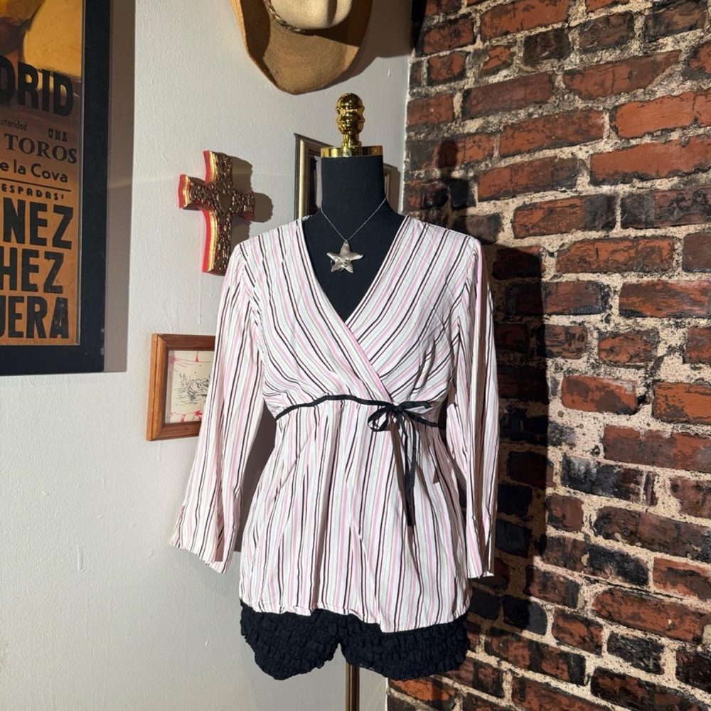 Y2K Striped V-Neck Top